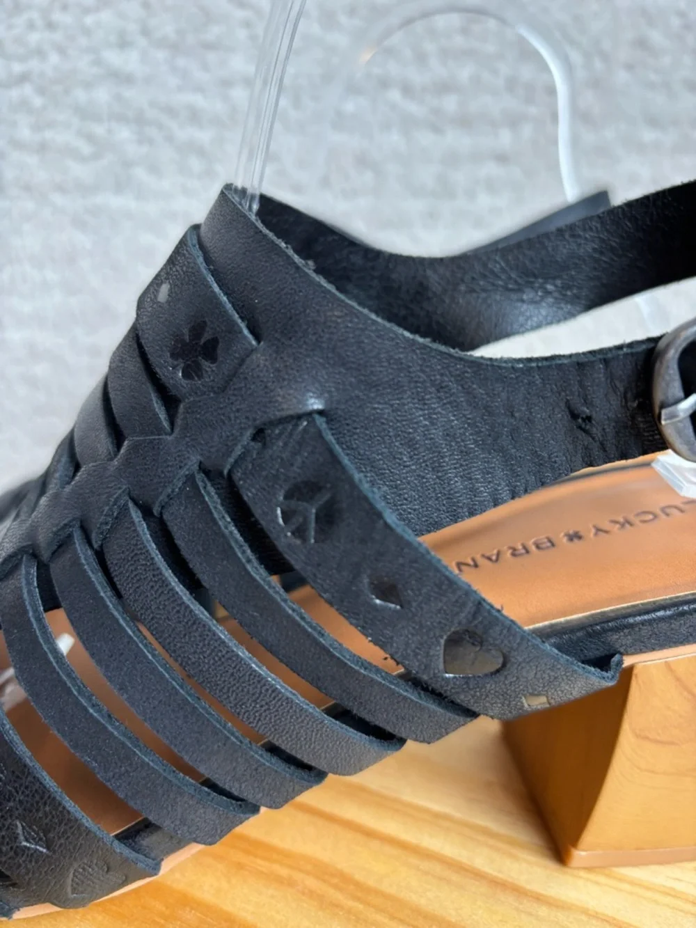 Lucky Brand Sandals Womens 9M Natissha High Block Heel Leather Hippie in Black